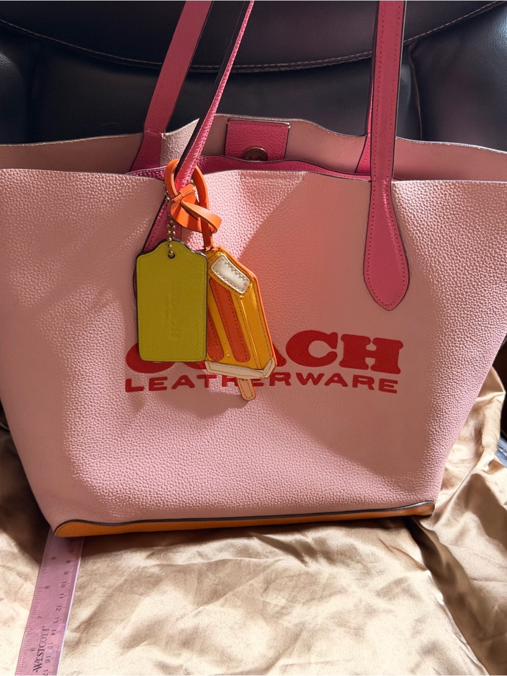 Coach Pink Leather Tote with Colorful Tag Charms